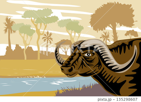 African Buffalo in Katavi National Park Tanzania WPA Poster Art African Buffalo in Katavi National Park Tanzania WPA Poster Art 135298607