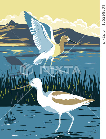 American Avocet in the Great Salt Lake in Utah USA WPA Art Poster 135298608