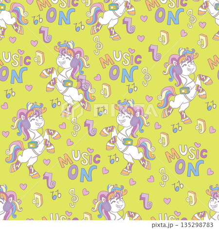 Seamless pattern with musical unicorns and notes vector Seamless pattern with musical unicorns and notes vector 135298783