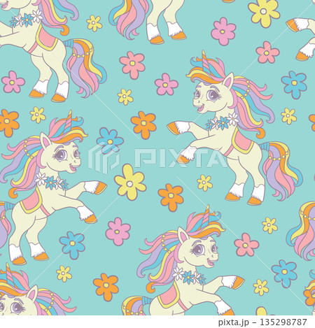 Seamless pattern with funny unicorns and butterflies vector Seamless pattern with funny unicorns and butterflies vector 135298787
