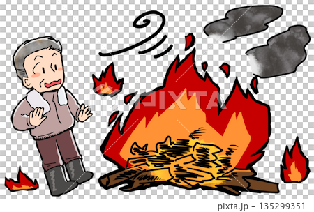 A man is surprised by the spread of the flames 135299351