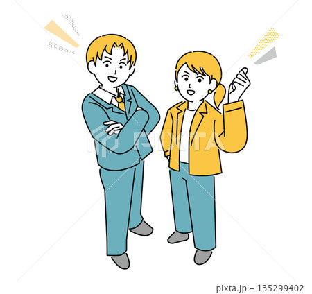 男女ビジネスマンの立ちポーズイラストイメージ 135299402