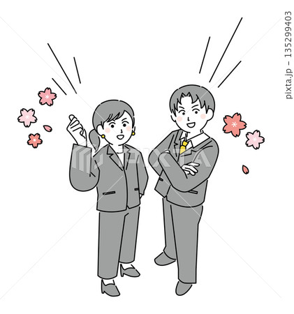 男女新入社員の立ちポーズイラストイメージ 男女新入社員の立ちポーズイラストイメージ 135299403