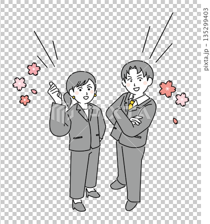 男女新入社員の立ちポーズイラストイメージ 男女新入社員の立ちポーズイラストイメージ 135299403