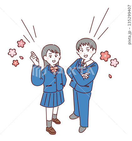 男女高校生の立ちポーズイラストイメージ 135299407