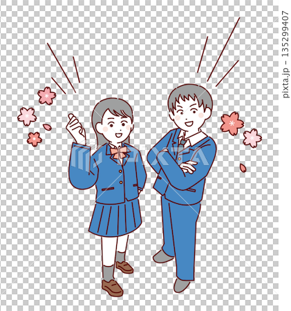 高中男女學生站立姿勢的插圖 135299407