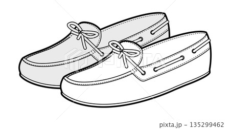 Boat loafer shoe women sketch pair. Lace detail casual deck footwear for weekend travel coastal outfit Technical fashion 135299462