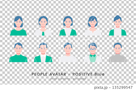Men and women in their 40s to 60s with positive expressions Simple vector illustration icon set 135299547