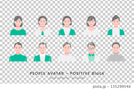Men and women in their 40s to 60s with positive expressions Simple vector illustration icon set 135299548