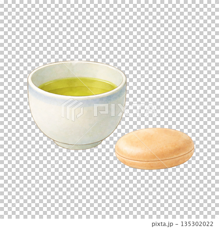 Watercolor illustration of Japanese tea and Japanese sweets 135302022