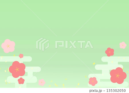 緑色の梅と霞のシンプルな背景 135302050