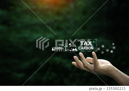 Investing in the carbon tax. income tax system icon around. futuristic virtual screen interface technology. financial investment stock market. Investing in the carbon tax. income tax system icon around. futuristic virtual screen interface technology. financial investment stock market. 135302221