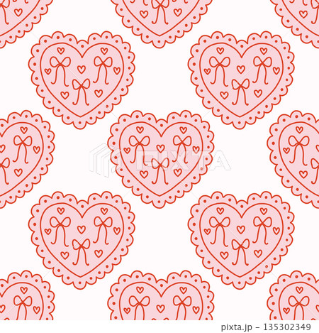 Vector seamless pattern with decorative hearts in a whimsical doodle style. Romantic pink and red design inspired by folk art, perfect for Valentines Day, wrapping paper, textiles, and branding Vector seamless pattern with decorative hearts in a whimsical doodle style. Romantic pink and red design inspired by folk art, perfect for Valentines Day, wrapping paper, textiles, and branding 135302349