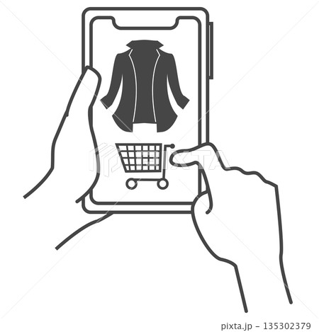 ネットショッピングで欲しいものを買うスマートフォンのイラスト 135302379