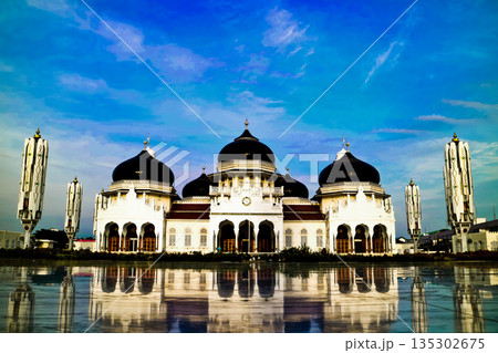 Beautiful view of Baiturrahman Mosque, Banda Aceh, Indonesia Beautiful view of Baiturrahman Mosque, Banda Aceh, Indonesia 135302675