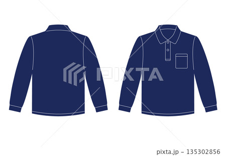 ポロシャツ　長袖　紺　ネイビー　青　胸ポケット 135302856