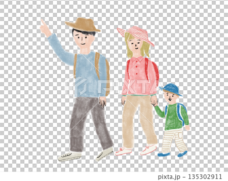 ハイキングにお出かけする家族 ハイキングにお出かけする家族 135302911