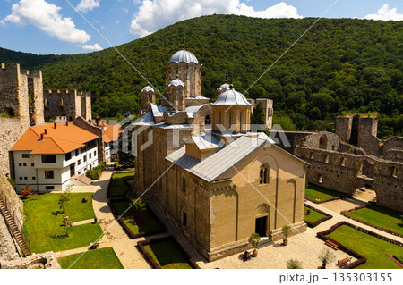 Central church building dedicated to Holly Trinity in Manasija Monastery, Serbia. Central church building dedicated to Holly Trinity in Manasija Monastery, Serbia. 135303155