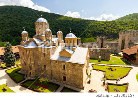 Summer view of Manasija Monastery with Church of Holy Trinity 135303157