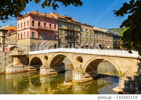 Ancient stone Latin bridge, Sarajevo, Serbia 135303158