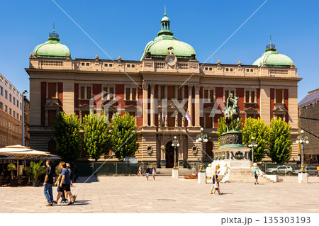 Republic Square with Building of National Museum and statue of Prince Mihailo. Belgrade. Serbia 135303193
