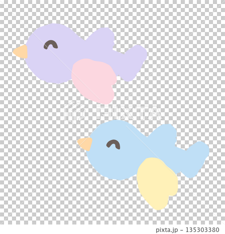 ふんわり春色 卒園・入園シリーズ｜パステル色の笑顔の鳥イラスト素材 135303380