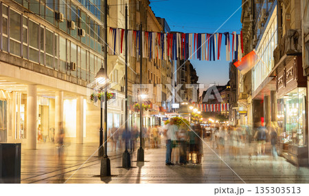 Evening view of Knez Mihailova Street in Belgrade, Serbia 135303513