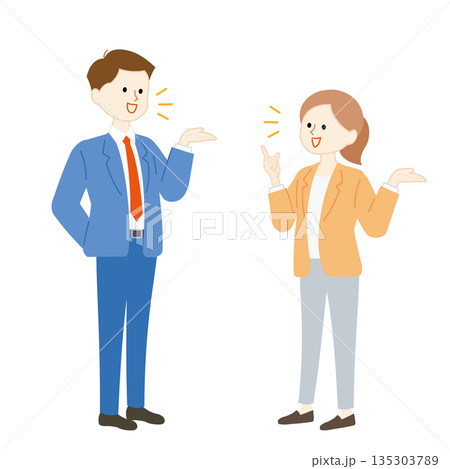 身振り手振りで話し合う男女のビジネスシーンイラスト 135303789