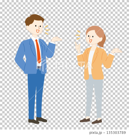 身振り手振りで話し合う男女のビジネスシーンイラスト 135303789