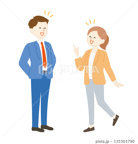 笑顔で話し合う男女のビジネスシーンイラスト 135303790