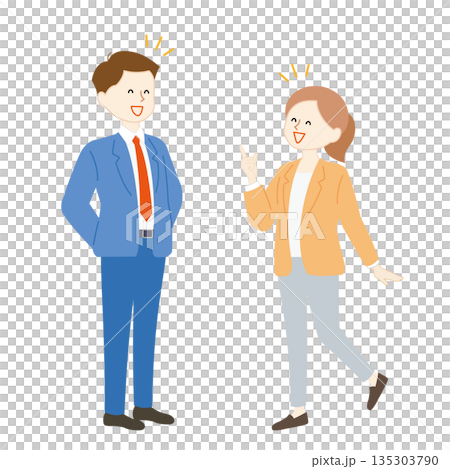 笑顔で話し合う男女のビジネスシーンイラスト 135303790