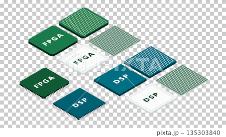 訊號處理系統的等距圖，展示了FPGA和DSP架構及處理方法。 135303840
