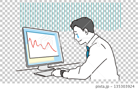 グラフの下降線を見て落ち込むビジネスマンのイラスト素材 135303924