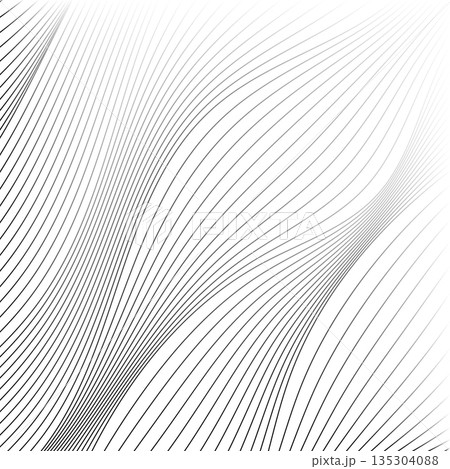 Monochromatic curved lines create a dynamic, fluid wave pattern on a white background Monochromatic curved lines create a dynamic, fluid wave pattern on a white background 135304088