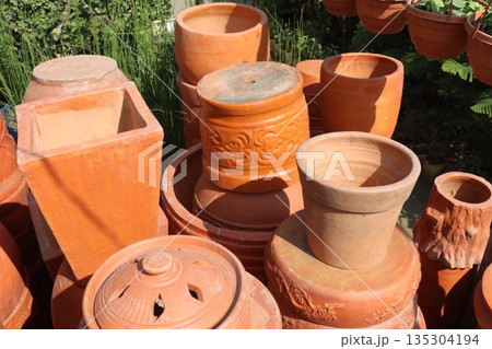 terracotta flowerpots stock on shop 135304194