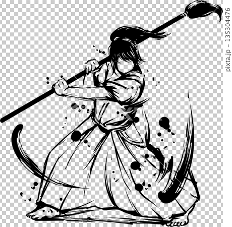 書法少女水墨畫插圖 135304476