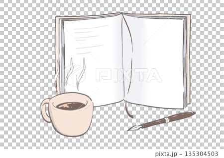 Illustration of a break time with a notebook and coffee 135304503