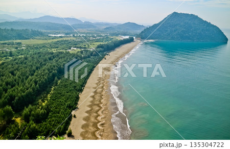 beautiful beach view with natural fortifications; mangroves, sea pines, with an island backdrop beautiful beach view with natural fortifications; mangroves, sea pines, with an island backdrop 135304722