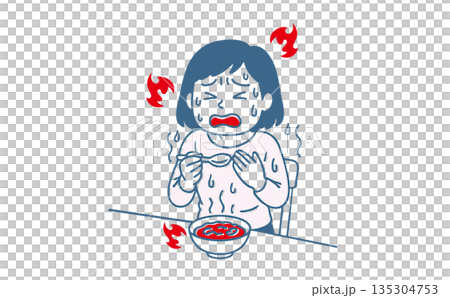 Illustration of a woman fainting after eating spicy food 135304753