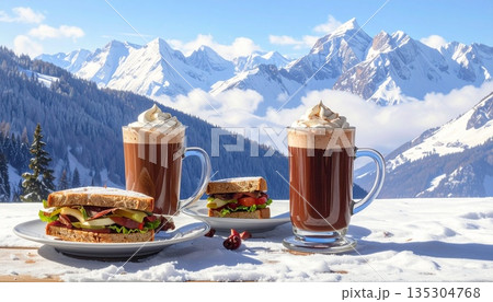 雪山での温かい食事 135304768