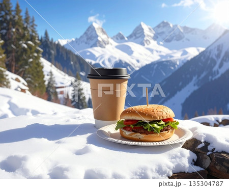雪山での温かい食事 135304787