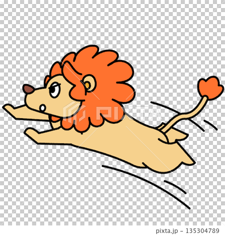 走って前に進むライオンのかわいいイラスト 135304789