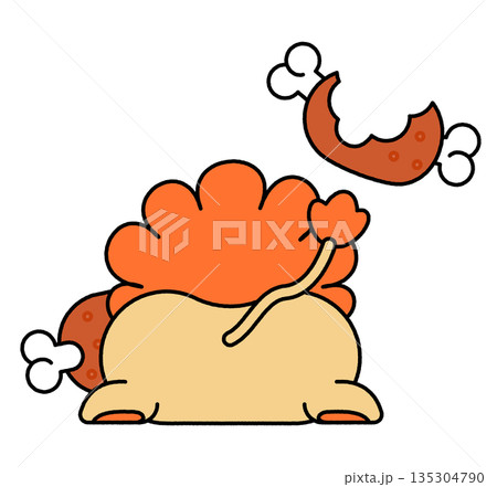ご飯に食らいつくライオンのコミカルなイラスト 135304790