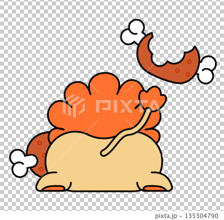 ご飯に食らいつくライオンのコミカルなイラスト 135304790