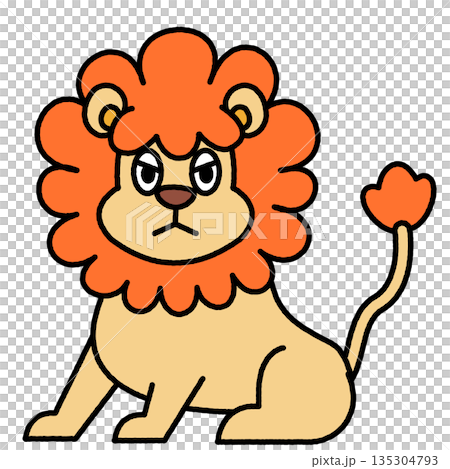 真剣な表情で座るライオンのかわいいイラスト 135304793