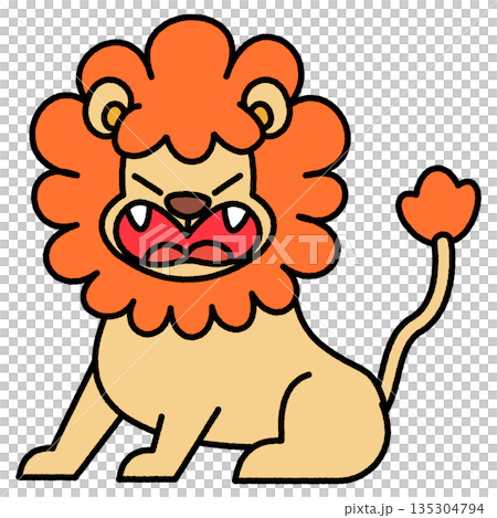 Comical illustration of a lion sitting with an angry expression Comical illustration of a lion sitting with an angry expression 135304794