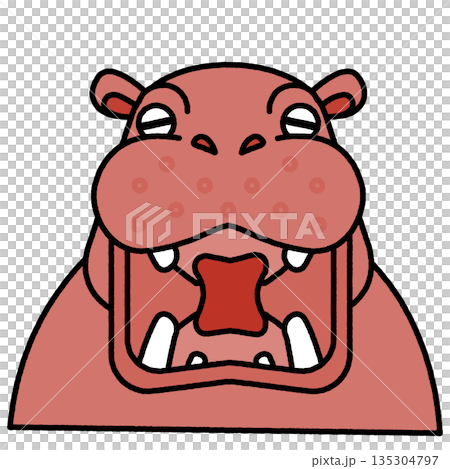 Cute illustration of a hippopotamus with its mouth wide open 135304797