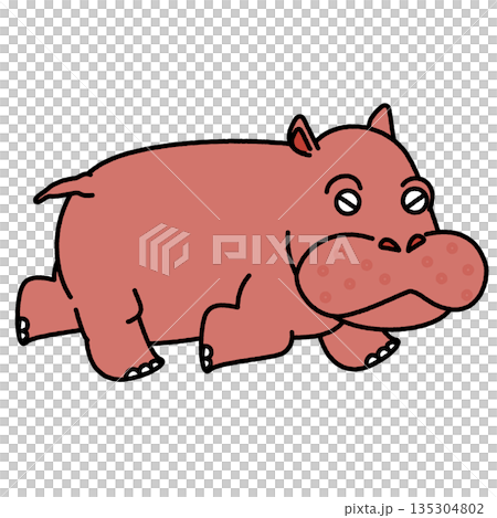 可愛的河馬行走插圖 135304802