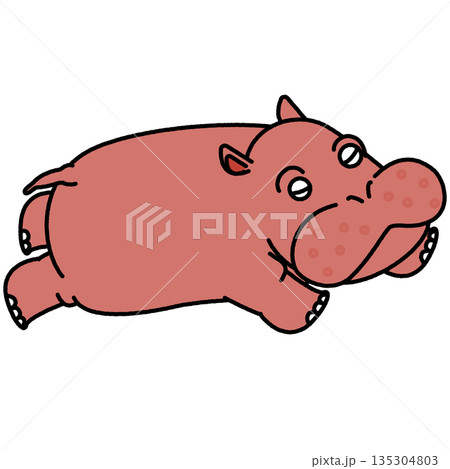 走っているカバのかわいいイラスト 135304803