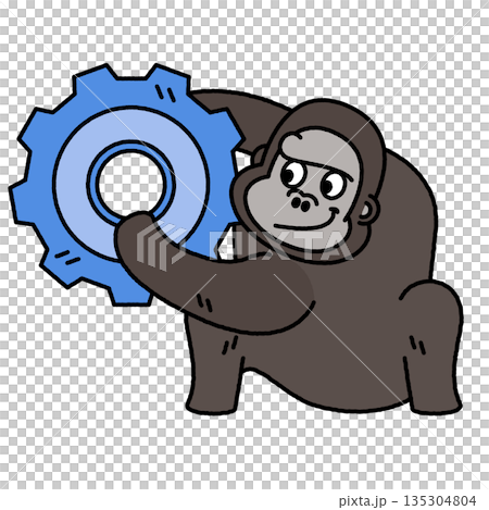 一幅滑稽的插圖，描繪了一隻大猩猩扔輪胎的場景。 135304804